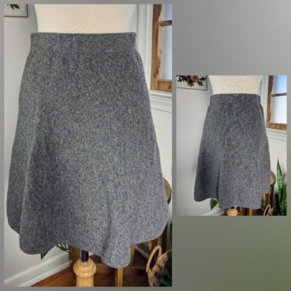 TAHARI Gray Knit Wool Blend A-line Skirt ~ Stretch Side Zip Women Size: L